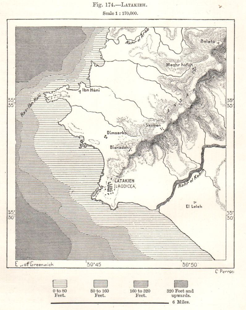 Latakia & environs. Syria. Sketch map 1885 old antique vintage plan chart